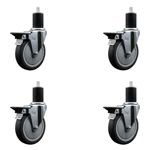 Service Caster 5'' Thermoplastic Rubber Swivel 1-3/4'' Expanding Stem Caster Set with Brake, 4PK SCC-EX20S514-TPRB-PLB-134-4 - main